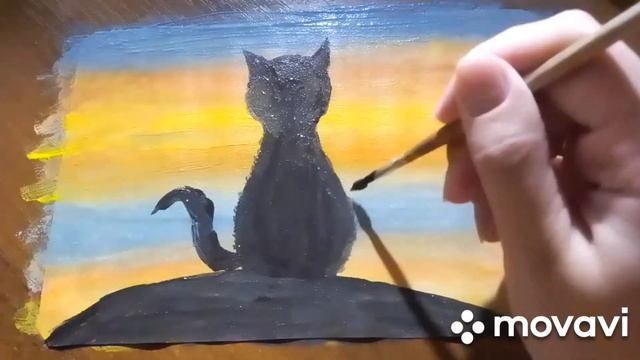 Простой рисунок красками гуашь! Как нарисовать кота красками просто? смотреть онлайн