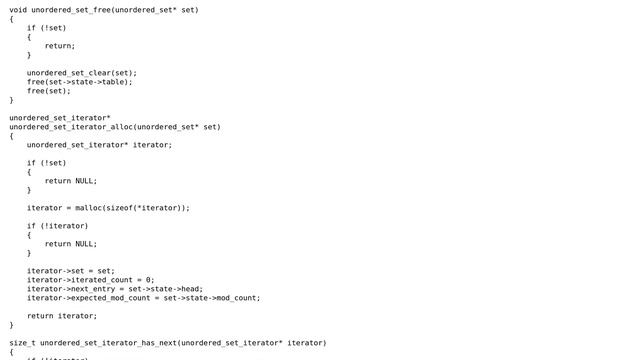 unordered_set: a hash table -based set data structure in C89 смотреть онлайн