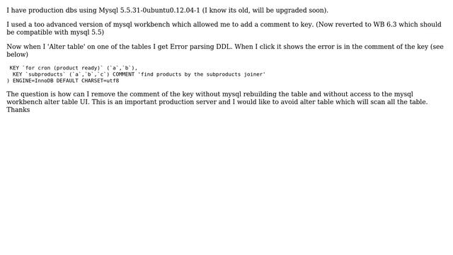 Databases: Error parsing DDL for schema.table in mysql workbench смотреть онлайн