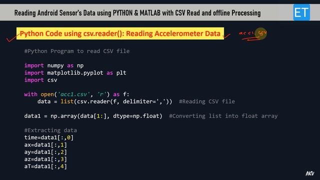 Reading Android Sensor's Data using Python and MATLAB with CSV read and Offline Processing смотреть онлайн