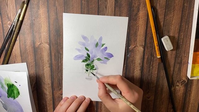 Сирень в стеклянной вазе. Воздушная акварель для начинающих. Поэтапное рисование смотреть онлайн