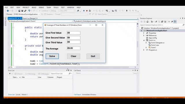 Average of Three Numbers in C# Windows Form смотреть онлайн