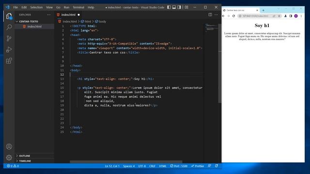 como CENTRAR un TEXTO en HTML con CSS con visual studio CODE ? смотреть онлайн