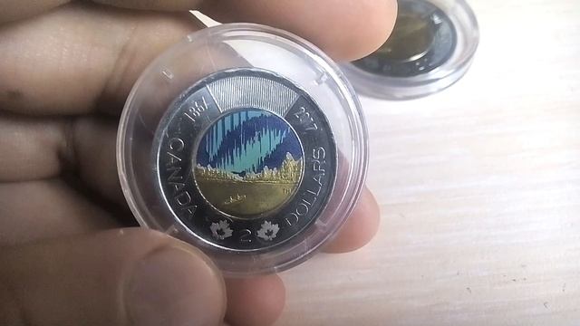 Биметаллические монеты Канада 2 доллара 2017 (470) Полярное сияние, цветная смотреть онлайн