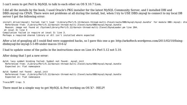 Apple: Getting Perl DBD::mysql working on OS X 10.7? (3 Solutions!!) смотреть онлайн