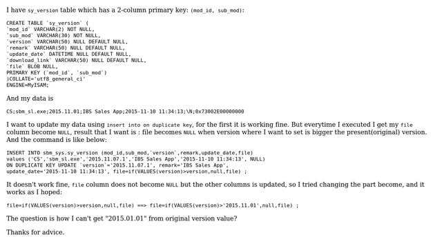 Databases: INSERT ON DUPLICATE KEY UPDATE with IF смотреть онлайн