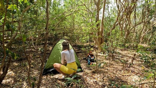 solo camping after the rain?️juicy girl preparing fruit salad in wild forest? смотреть онлайн