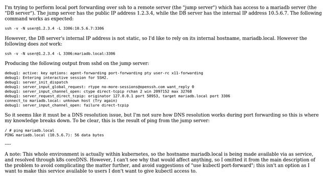 Port forwarding via remote hostname unable to connect, works via IP смотреть онлайн