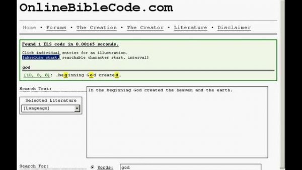Online-Bible-Code.ezekielvictor.com Debut - Free, Public, Online Search for ELS Codes