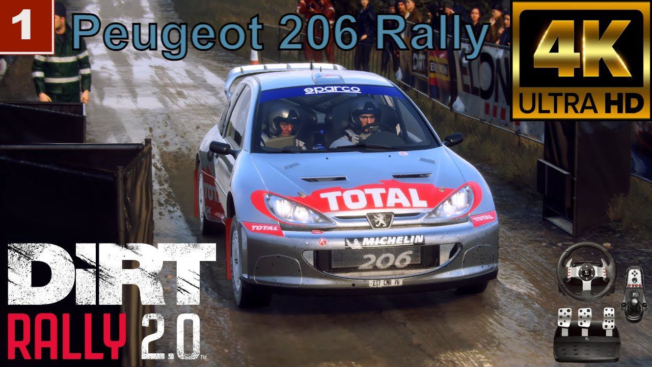 4К DiRT Rally 2.0 gameplay Peugeot 206 Rally Logitech g27 смотреть онлайн