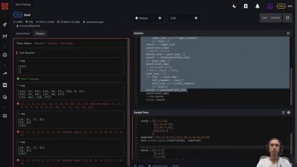 Проходим codewars на python. Часть 13. Задание 4kyu - обход матрицы по спирали (3).