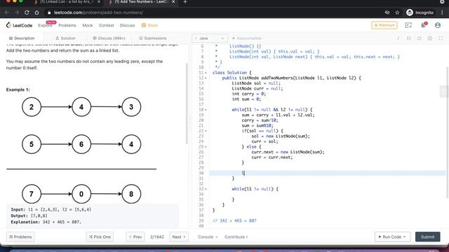 Leetcode #2 Add Two Numbers | Linkedlist | Java смотреть онлайн