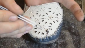 Ремонт разрыва кожи на обуви,установка внутренней заплатки