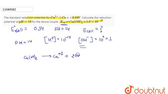 The standard reduction potential for `Cu^(2+)|Cu` is `+0.34V`. Calculate the reduction potential... смотреть онлайн
