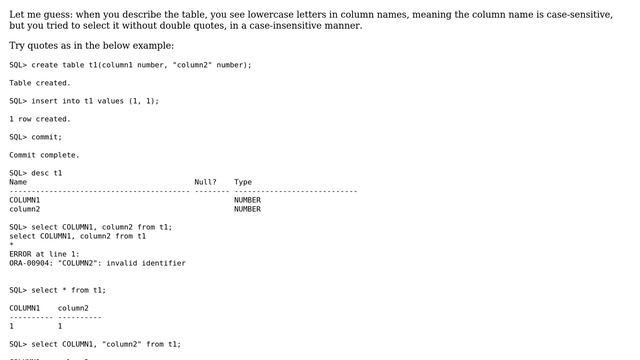 Databases: Oracle Data Pump imported table, some columns not selectable смотреть онлайн