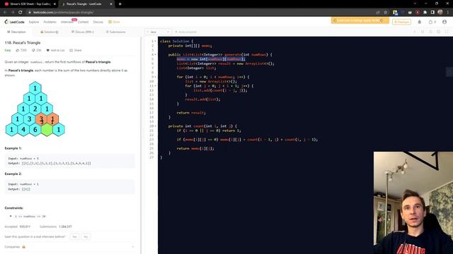 #01 Java solution to Pascal's Triangle on LeetCode (Striver's SDE Sheet) смотреть онлайн