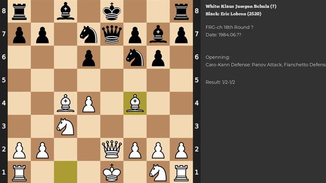 Klaus Juergen Schulz - Eric Lobron | Caro-Kann Defense | 1984 смотреть онлайн