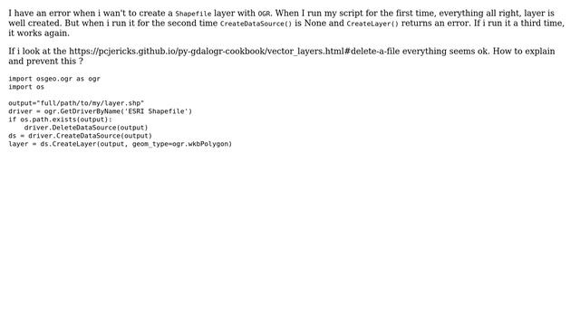 GIS: OGR - 'NoneType' object has no attribute 'CreateLayer' смотреть онлайн