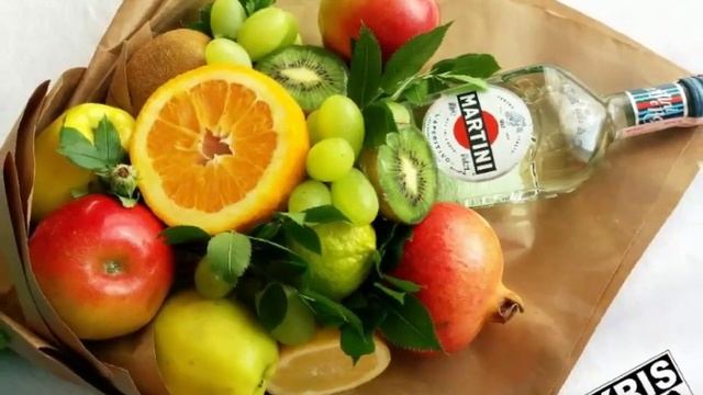 DIY. Фруктовый букет. Букет с Мартини. Букет своими руками. смотреть онлайн