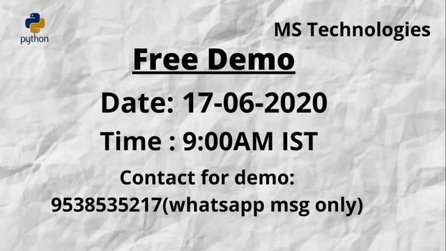PYTHON Online Training on 17th June @ 9AM IST | Python | Python Tutorial | MS Technologies смотреть онлайн