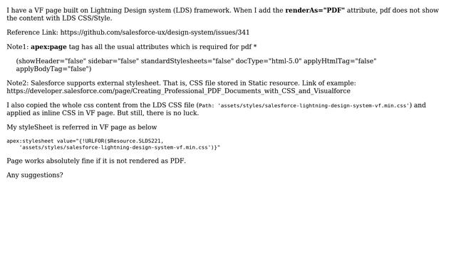 Salesforce: Visualforce RenderAs PDF not supporting SLDS CSS смотреть онлайн