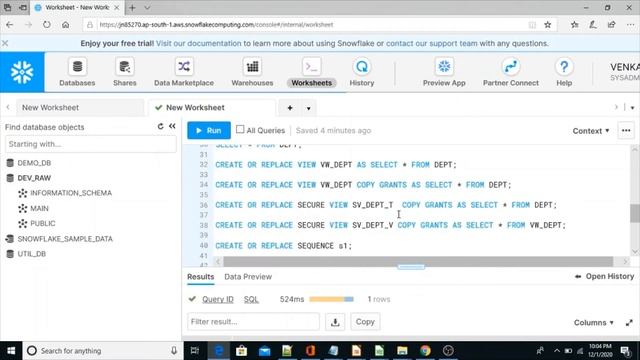 How To Create Snowflake Database, Snowflake Schema and Database Objects Like Tables And Views смотреть онлайн