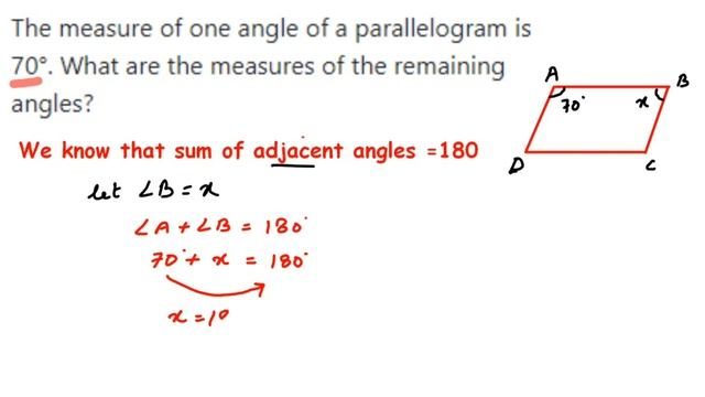 The measure of one angle of a parallelogram is 70°. What are the measures of the remaining angles? смотреть онлайн