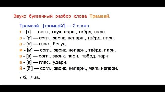 Звуко – буквенный (фонетический) разбор к слову Трамвай смотреть онлайн