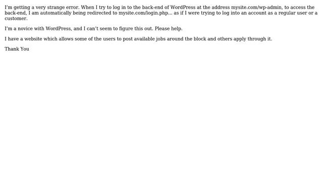 Wordpress: WordPress "wp-admin" redirecting to a user account login смотреть онлайн