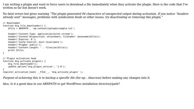 Wordpress: Force file download on plugin activation смотреть онлайн
