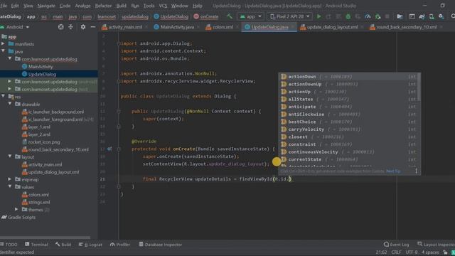 Show custom Update Available Dialog with material UI design in Android Studio смотреть онлайн