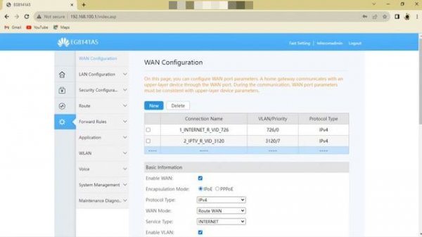 Configure IPTV, PPPoE and IGMP profile | EG8141A5 |