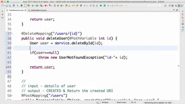 Implementing DELETE Method to delete a User Resource | Spring BOOT Tutorial for Beginners 2023 смотреть онлайн