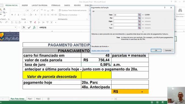 Cálculo de antecipação de parcela em financiamento com o EXCEL смотреть онлайн