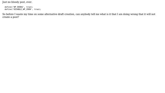 What am I doing wrong creating post draft via wp-cron? (wp_schedule_event & wp_insert_post) смотреть онлайн