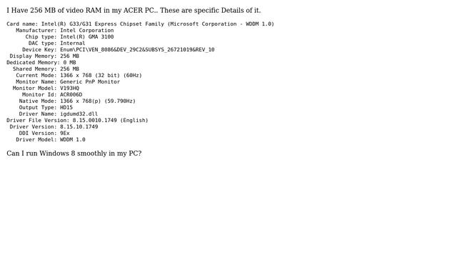 Can I use Windows 8 with 256 MB of video RAM? смотреть онлайн