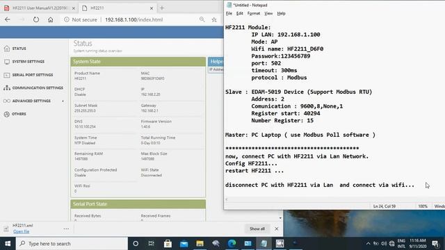 HF2211 AP Mode - Modbus RTU