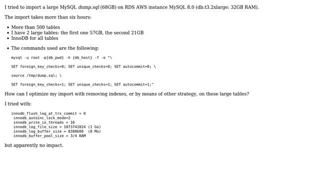 Import a large MySQL dump 68GB on RDS instance смотреть онлайн