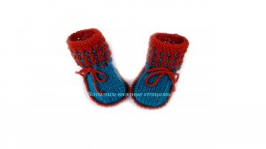 Пинетки сапожки спицами цветная резинка Василиса
