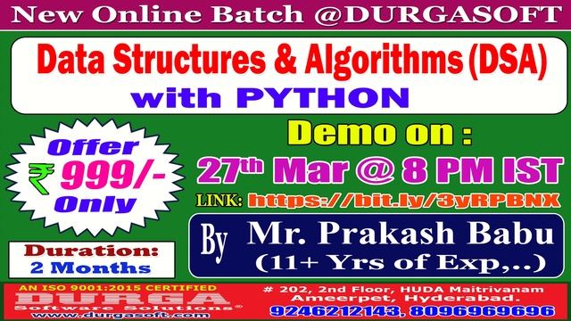 Data Structures & Algorithms with PYTHON Online Training @ DURGASOFT смотреть онлайн