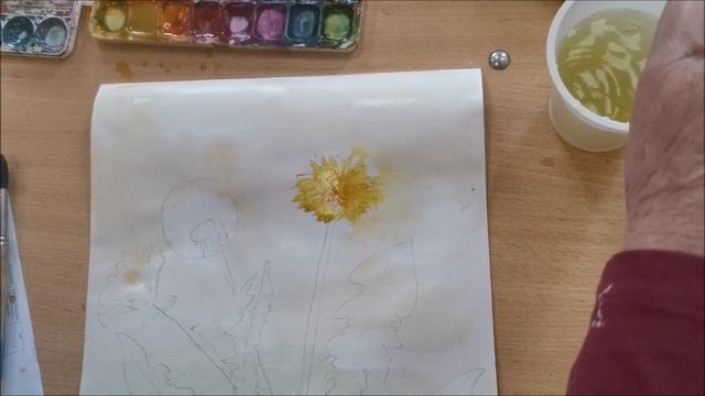 Мастер-класс из цикла «Учусь рисовать» - тема: акварель «Одуванчик» смотреть онлайн