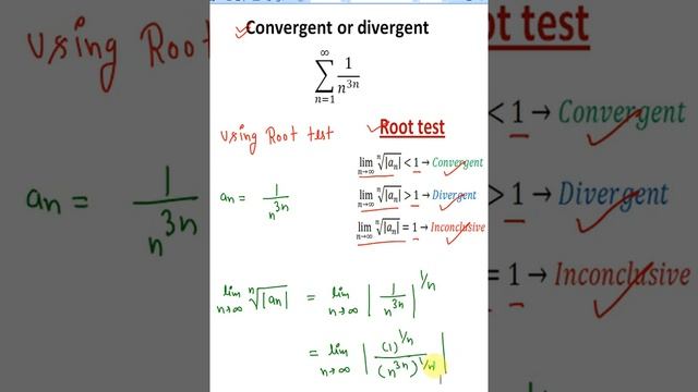 series 1/n^(3n),convergent or divergent, Root test смотреть онлайн