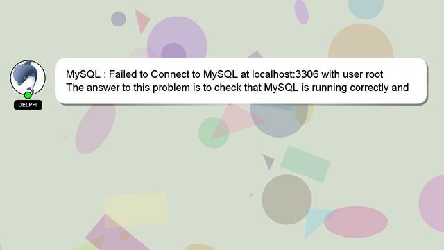 MySQL : Failed to Connect to MySQL at localhost:3306 with user root смотреть онлайн