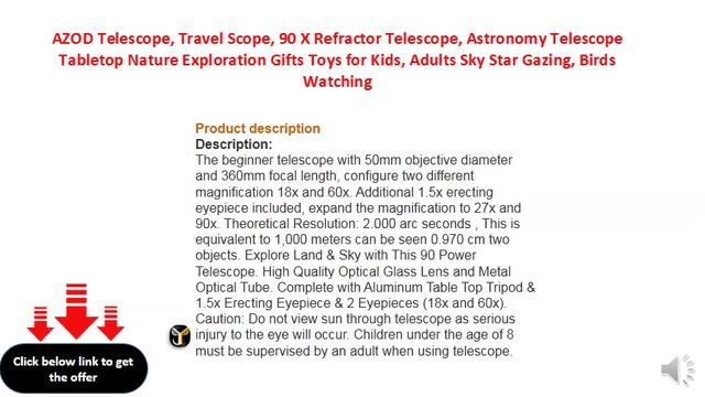 AZOD Telescope, Travel Scope, 90 X Refractor Telescope, Astronomy смотреть онлайн