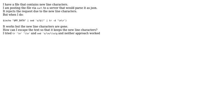 Unix & Linux: How to escape new line characters for json? смотреть онлайн