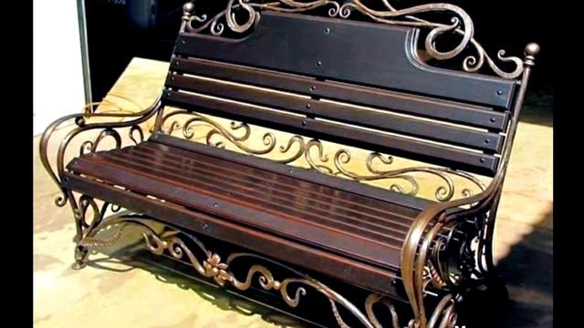 Кованая скамейка с деревянной спинкой в растительном стиле смотреть онлайн