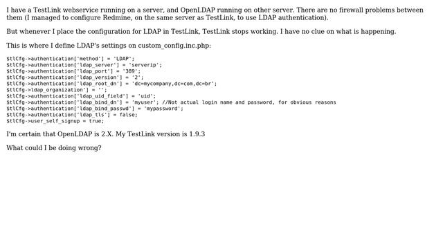 Testlink stop working when configuring it to use LDAP смотреть онлайн