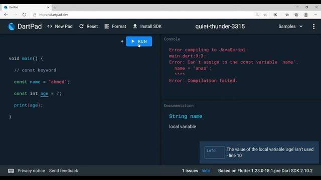 #05 Dart Programming Language : Defining Constants - Const & Final Keyword - دارت بالعربي смотреть онлайн