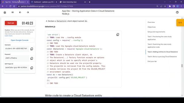 App Dev - Storing Application Data in Cloud Datastore: Node.js Qwiklab смотреть онлайн