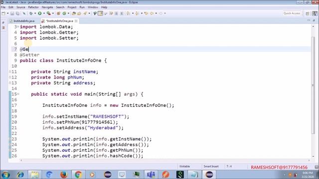 RAMESHSOFT||LOMBOK @SETTER AND @GETTER ANNOTATIONS||LOMBOK PROJECT смотреть онлайн
